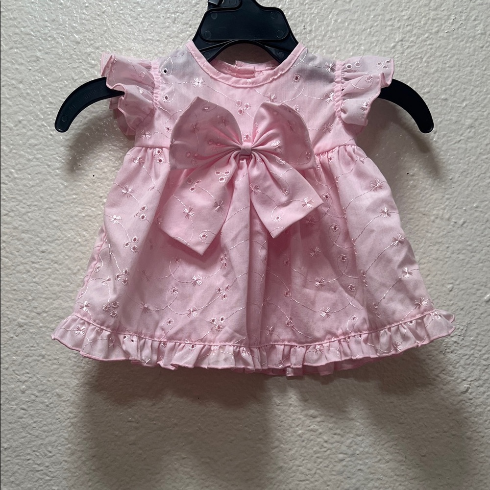 Pink Eyelet Bow, & Peach Onesie Tulle Dress 0-3 M